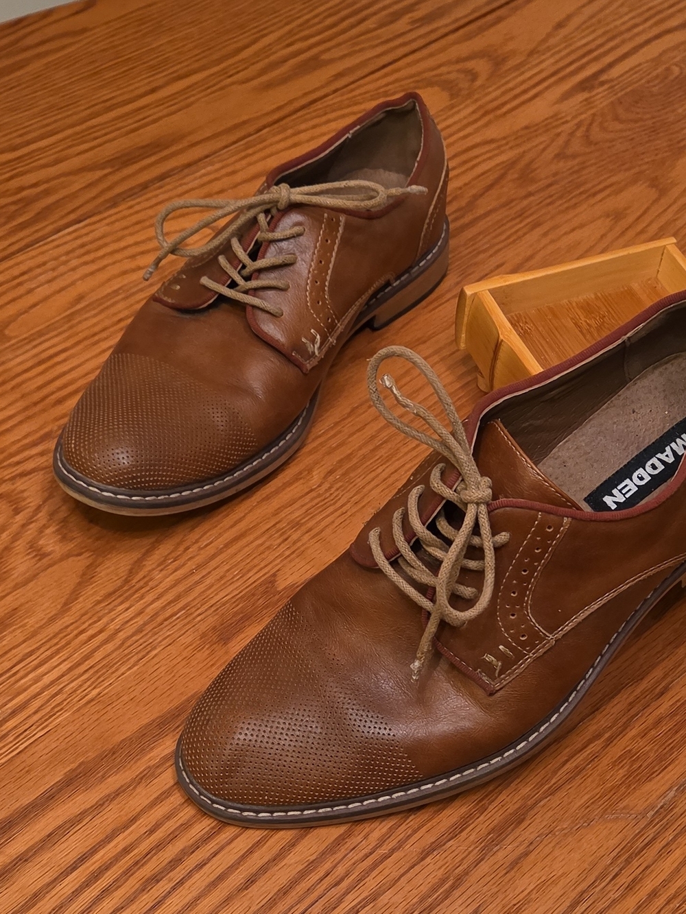 Madden Men's Brown Leather Lace-Up Derby Dress Shoes Round Toe US 8.5 M